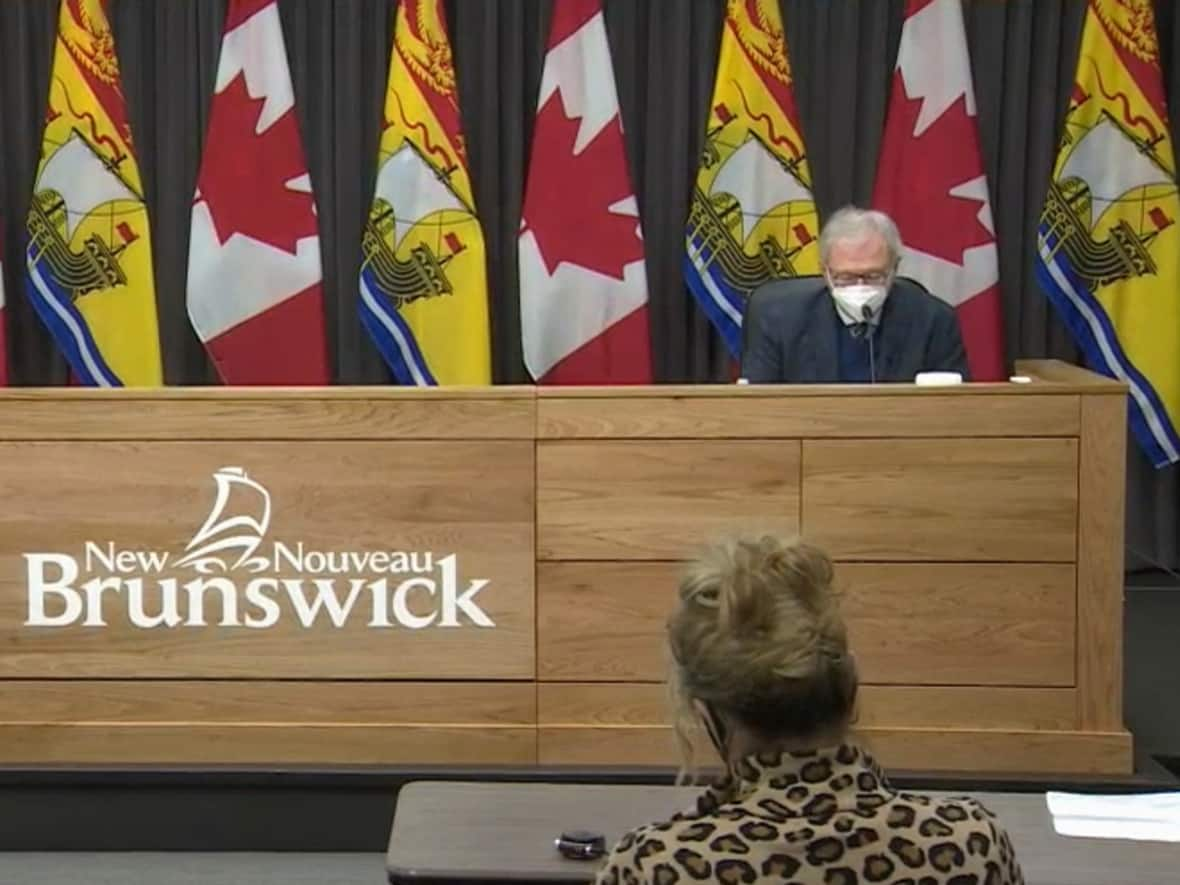 Dr. Jennifer Russell, chief medical officer of health, and Premier Blain Higgs, addressed the public Friday morning. (Ed Hunter/CBC - image credit)