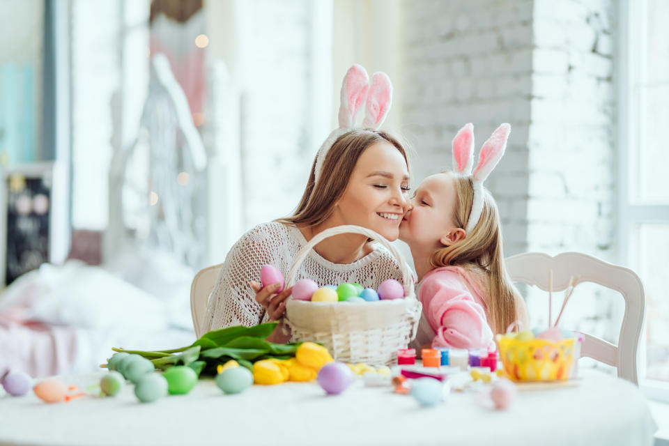 My mom and I painted a basket of Easter eggs.