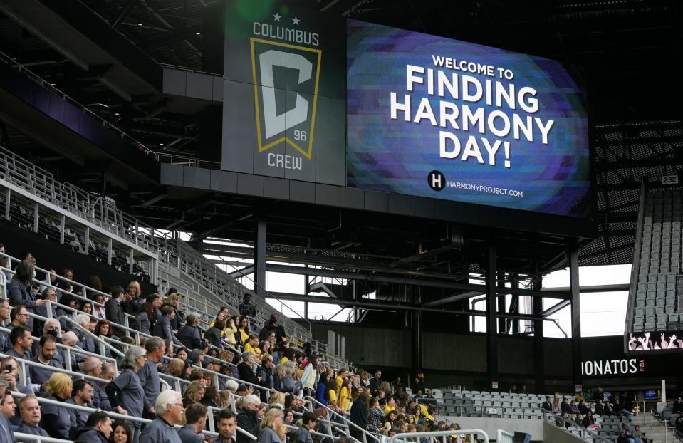 "Finding Harmony" appeared on the video screens at Lower.com Field Saturday.