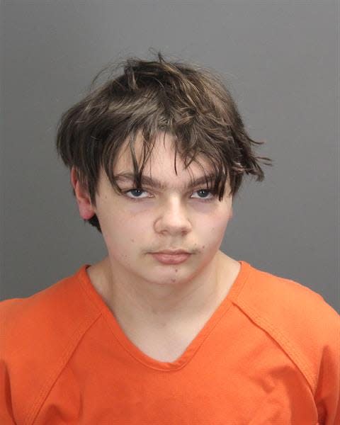 Booking photograph of Ethan Crumbley, arrested and charged as an adult in the Oxford High School shooting on Nov. 30, 2021.