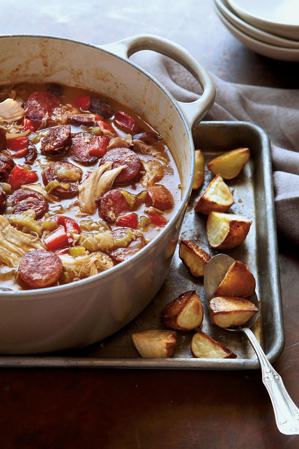 Chicken-Andouille Gumbo with Roasted Potatoes