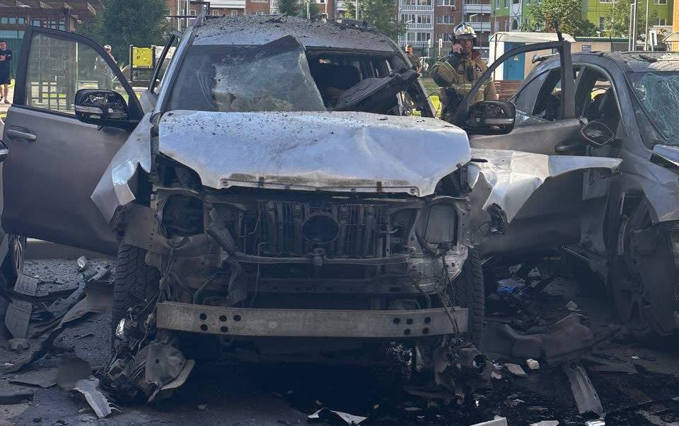 A moment of a car blast that reportedly injured an officer from Russia's GRU military intelligence