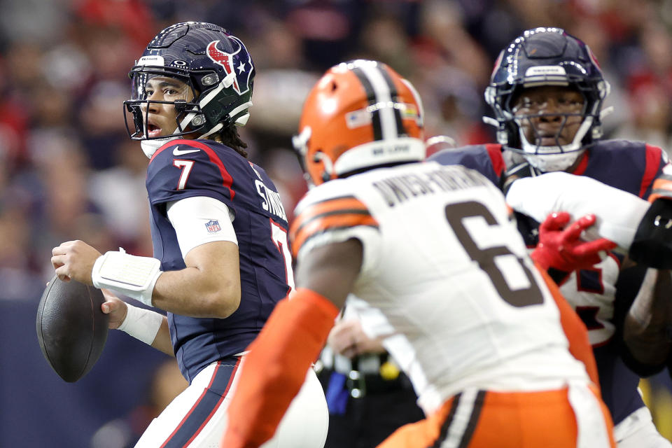 C.J. Stroud of the Houston Texans had a huge first half in the team's wild-card weekend win over the Browns. (Photo by Carmen Mandato/Getty Images)