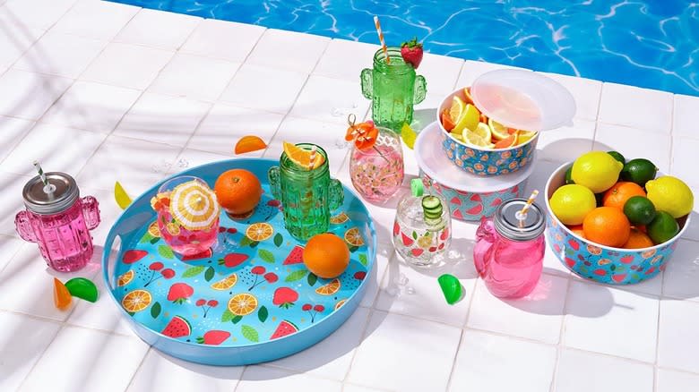 Cabana cups and fruit poolside