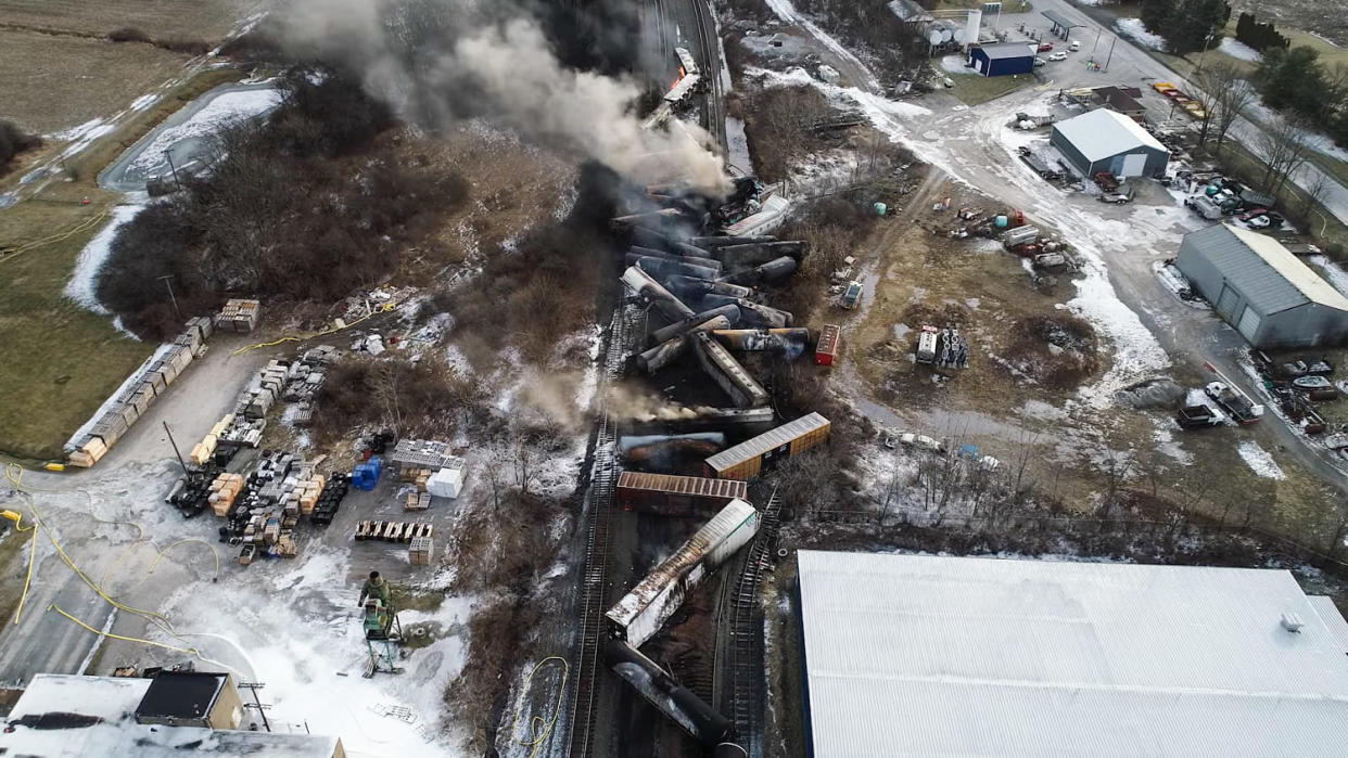 The derailed train in East Palestine, Ohio. (National Transportation Safety Board)