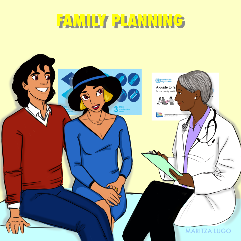 Aladdin and Jasmine are planning to start a family! Click through to see what the other Disney princesses went to the gynecologist to learn about. 