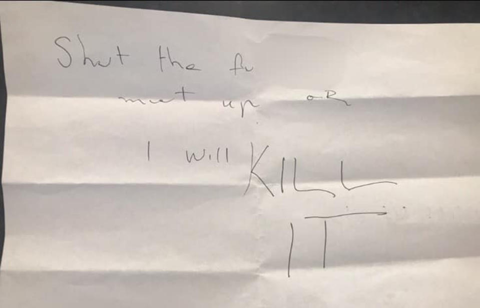 Maryborough woman Lauren Fletcher received this sinister letter, threatening to her dog will be killed.