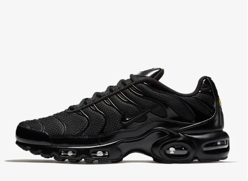 Nike Air Max Plus in black on a white background