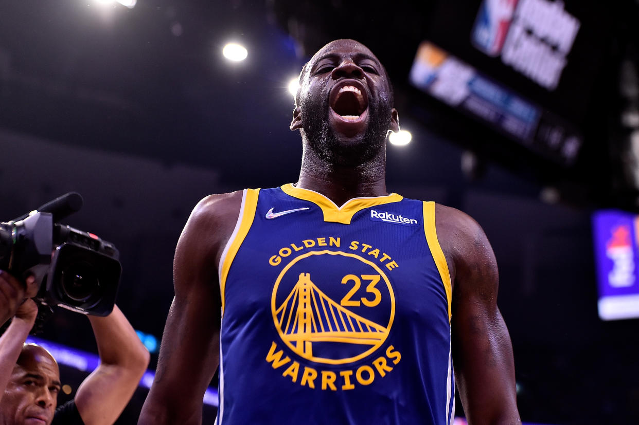 MEMPHIS, TENNESSEE - MAY 01: Draymond Green #23 of the Golden State Warriors reacts after being ejected during Game One of the Western Conference Semifinals of the NBA Playoffs against the Memphis Grizzlies at FedExForum on May 01, 2022 in Memphis, Tennessee. NOTE TO USER: User expressly acknowledges and agrees that, by downloading and or using this photograph, User is consenting to the terms and conditions of the Getty Images License Agreement. (Photo by Justin Ford/Getty Images)