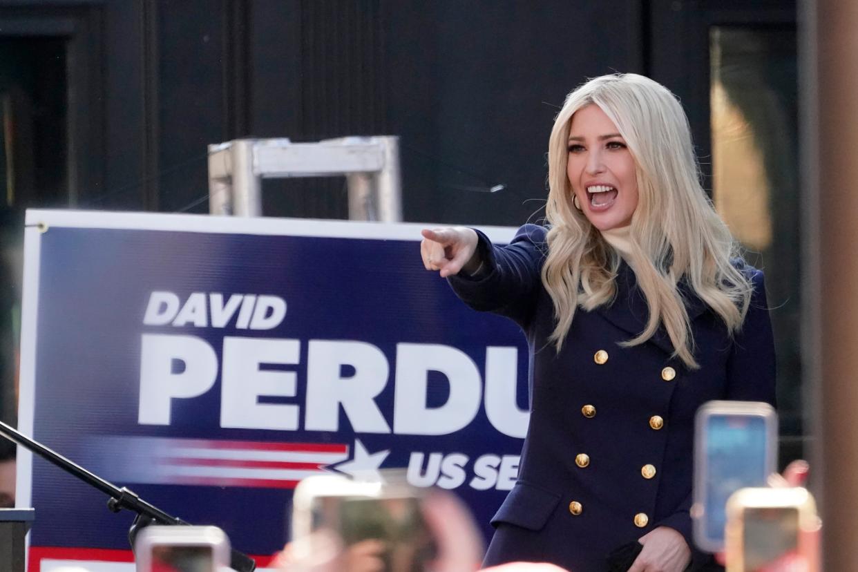 Ivanka Trump speaks during a campaign rally for Republican Georgia Senators Kelly Loeffler and David Perdue on 21 December 2020 (AP)