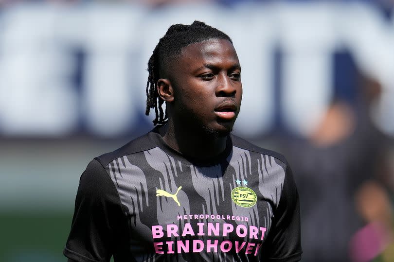 Johan Bakayoko during the warm-up for PSV Eindhoven's game against Fortuna Sittard