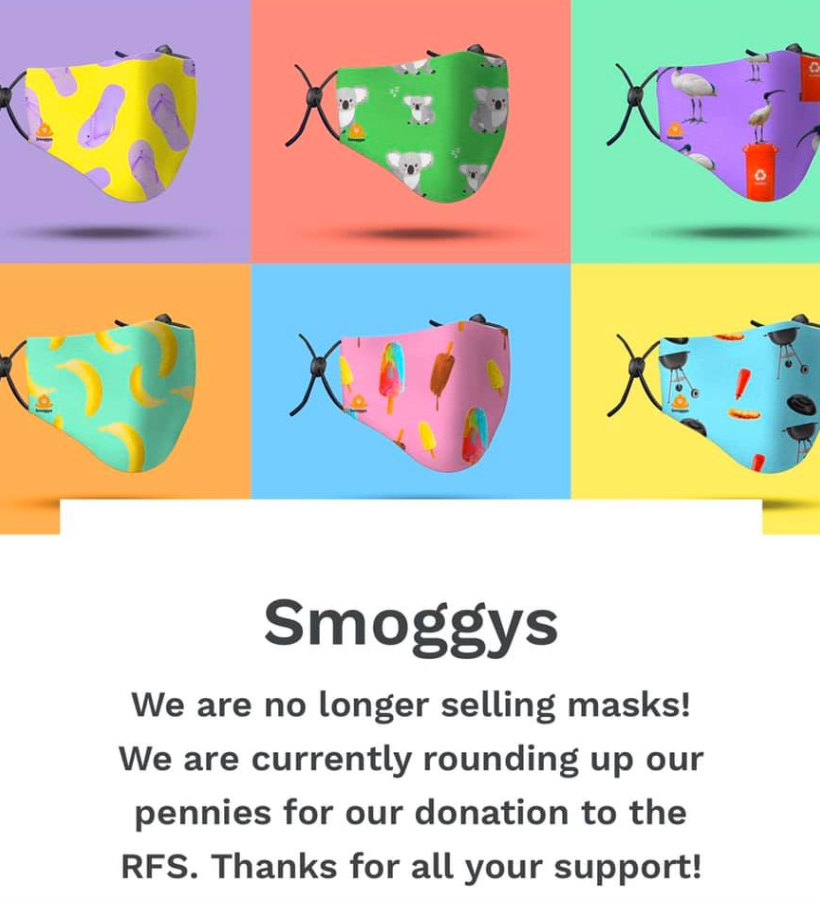 An alert from Smoggys stating they are no longer selling their masks.