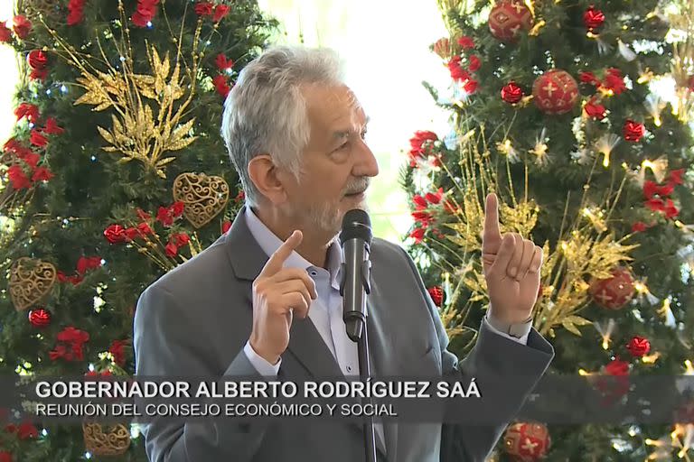 Alberto Rodríguez Saá en su mensaje en en el salón de la Puntualidad ante integrantes del Congreso Económico y Social