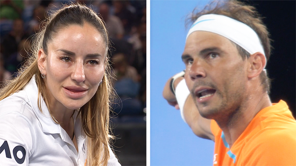 Rafa Nadal (pictured right) argues with chair umpire Marijana Veljovic (pictured left) during the Australian Open.