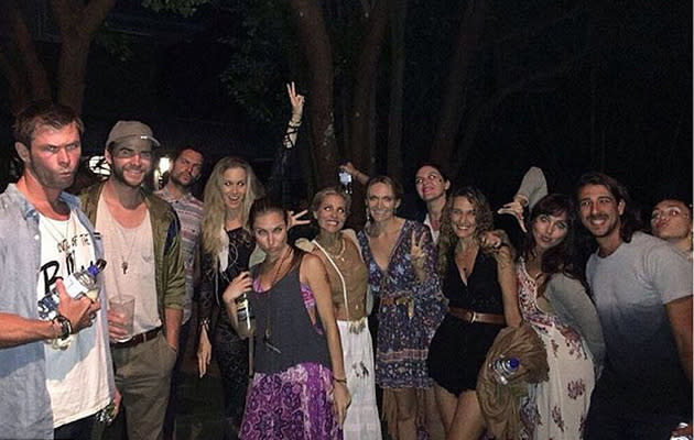 Miley (far right) hung out with the Hemsworth family and their friends over New Years. Photo: Instagram.