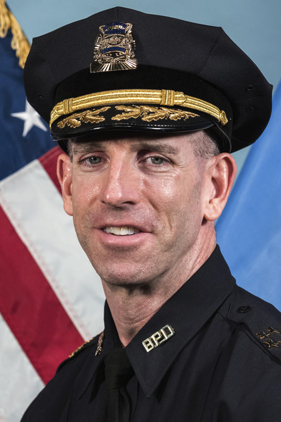 This undated photo released on the official Boston Police Department website shows Superintendent-in-Chief Gregory Long. Long is leading the department while lawyers investigate domestic violence allegations against Police Commissioner Dennis White, who was elevated to the post on Feb. 1, 2021, after Commissioner William Gross retired. (Boston Police Department via AP)