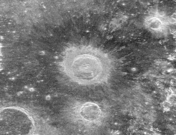This image is an observation of the lunar impact crater known as Aristillus. The radar echoes reveal geologic features of the large debris field created by the force of the impact. The dark “halo” surrounding the crater is due to pulverized deb