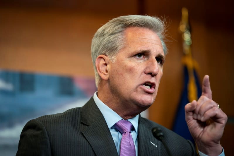 FILE PHOTO: House Republican Leader Kevin McCarthy (R-CA) speaks during a weekly news conference at the U.S. Capitol in Washington