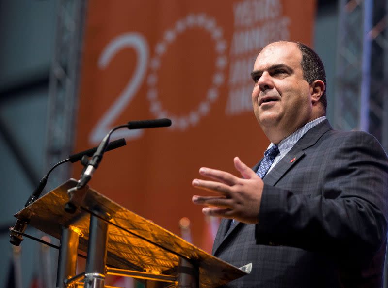 FILE PHOTO: Easyjet founder Stelios Haji-Ioannou speaks at a media event to celebrate 20 years in business at Luton Airport