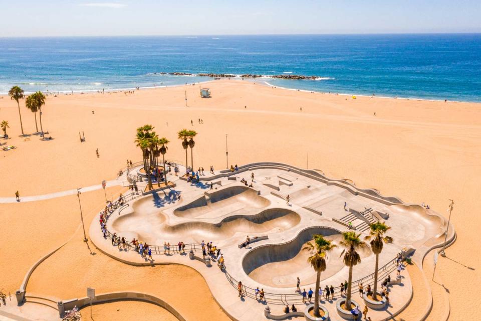 Aerial view of the skate park in Venice Beach, CA.