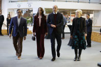 Britain's Prince William and Kate, Princess of Wales speak with startup companies that work at Greentown Labs as they tour the location for a view of green technologies developed in Somerville, Mass. Thursday, Dec. 1 2022. The Prince and Princess of Wales will attend the Earthshot Prize Awards Ceremony in Boston on Friday, according to the Royal Household. (CJ Gunter Pool Photo via AP)