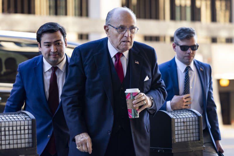 Former New York City Mayor Rudy Giuliani's 80th birthday party in Florida was interrupted when Arizona authorities served him a notice of indictment in an alleged scheme to overturn the results of the 2020 presidential election. File Photo by Jim Lo Scalzo/EPA-EFE