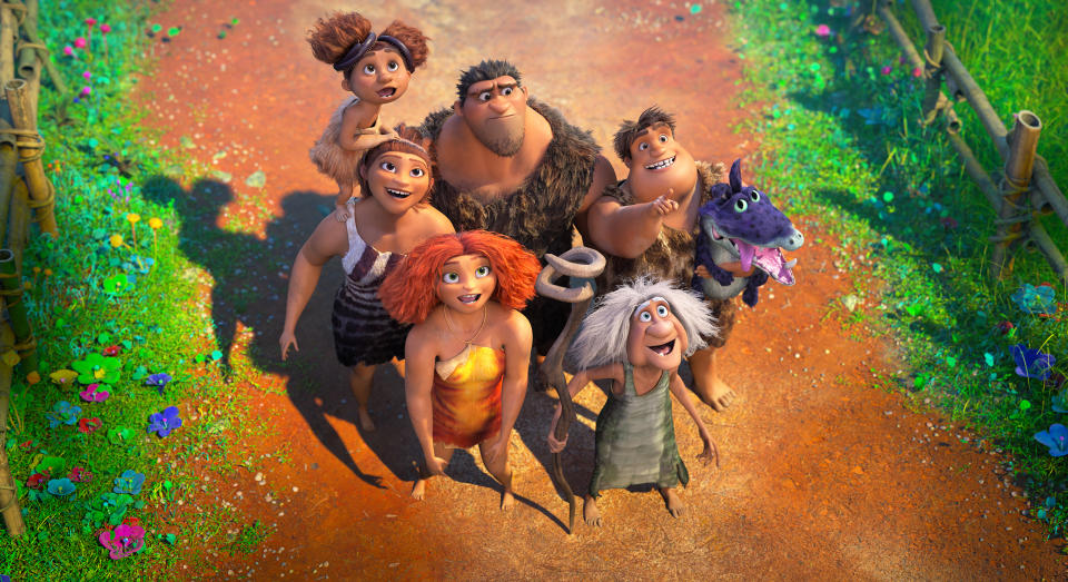 This image released by DreamWorks shows a scene from the animated film "The Croods: A New Age." (DreamWorks Animation via AP)