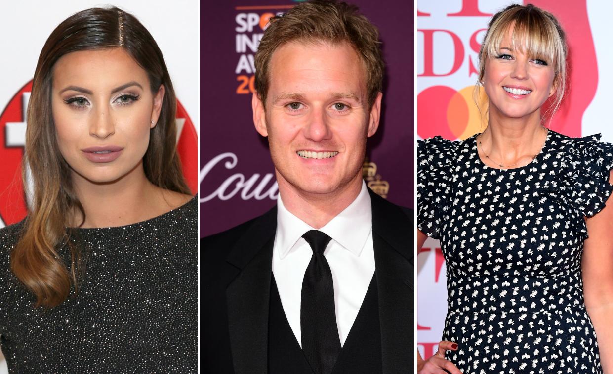 (From left): Ferne McCann, Dan Walker, Sara Cox. (PA)