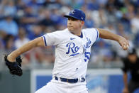 Kansas City Royals starting pitcher Kris Bubic delivers to a Seattle Mariners batter during the first inning of a baseball game in Kansas City, Mo., Saturday, Sept. 24, 2022. (AP Photo/Colin E. Braley)