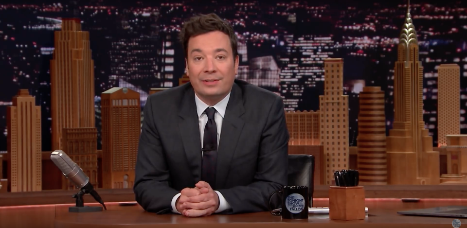 Jimmy Fallon seen paying tribute to his late mother Gloria who passed away on November 4th. Source: NBC