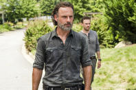 <p>Andrew Lincoln as Rick Grimes, Ross Marquand as Aaron (Credit: Gene Page/AMC) </p>