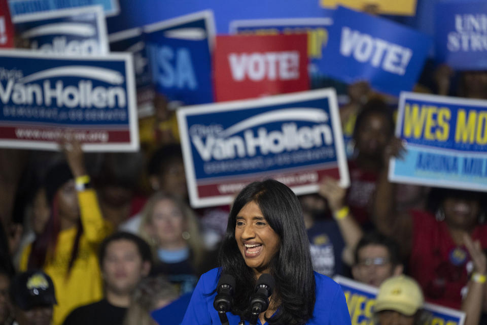 Rally for Maryland gubernatorial candidate Wes Moore and the Democratic Party at Bowie State University in Bowie, Maryland on Monday, November 7, 2022.<span class="copyright">Chris Kleponis—CNP/startraksphot/Reuters</span>