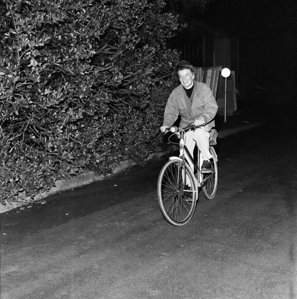 <p>The actress hits the road for a brief bike ride outside her home in Ireland, where she was filming <em>The Lion in Winter</em>, December 14, 1967.</p>