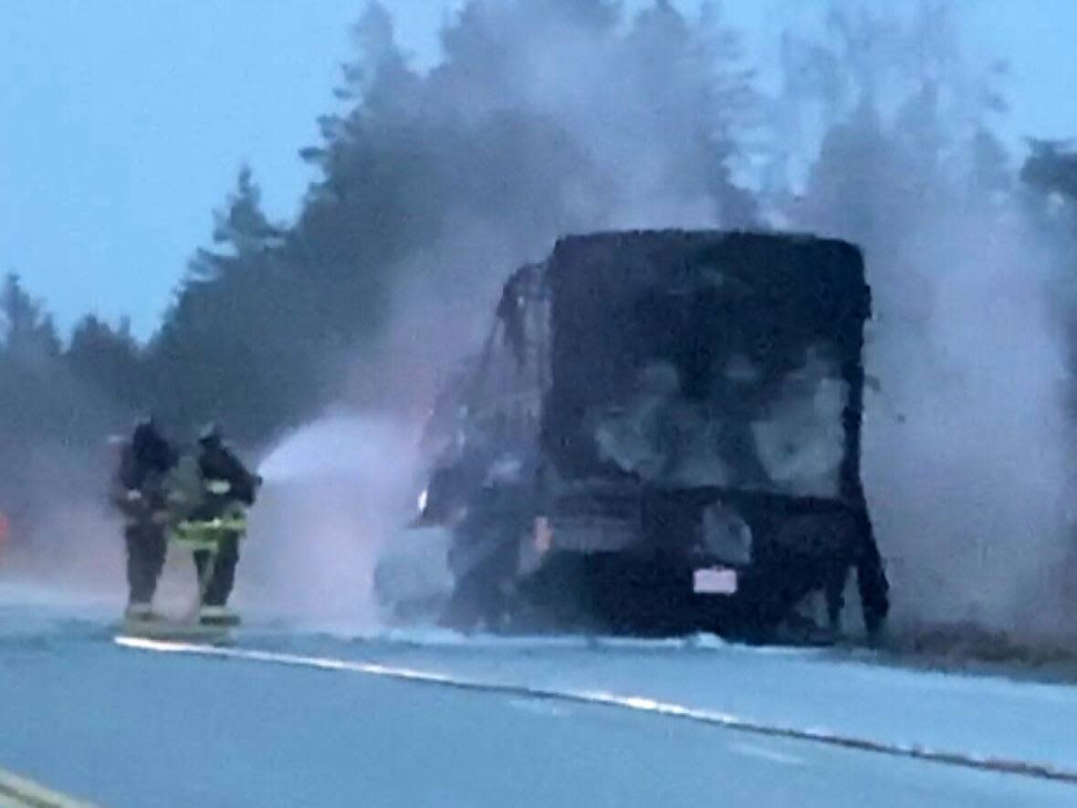 The driver and his four dogs safely got out of the vehicle. No injuries were reported. (Craig Paisley/CBC - image credit)