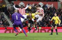 Britain Football Soccer - Stoke City v Watford - Premier League - bet365 Stadium - 3/1/17 Stoke City's Peter Crouch shoots at goal Action Images via Reuters / Carl Recine