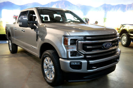 Ford Motor Co. displays its new 2020 F-Series Super Duty pickup truck in Detroit, Michigan, U.S., January 31, 2019. REUTERS/Rebecca Cook