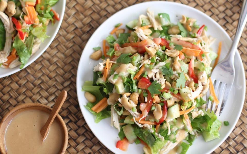 <p>Parade</p><p>This Thai peanut dressing has all the flavor of the original with a lighter texture that makes it perfect for drizzling over salads.</p><p><strong>Get the recipe: <a href="/55807/jessicasmith/not-just-for-dipping-turn-thai-peanut-sauce-into-delicious-dressing/" data-ylk="slk:Thai Peanut Dressing;elm:context_link;itc:0;sec:content-canvas" class="link ">Thai Peanut Dressing</a></strong></p><p><strong>Related: <a href="https://parade.com/844817/pamnelson/best-summer-salads/" rel="nofollow noopener" target="_blank" data-ylk="slk:30 Best Summer Salad Recipes;elm:context_link;itc:0;sec:content-canvas" class="link ">30 Best Summer Salad Recipes</a></strong></p>