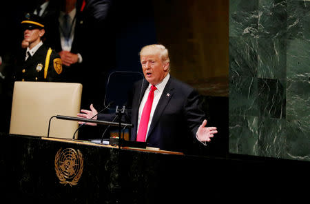 U.S. President Donald Trump addresses the 73rd session of the United Nations General Assembly at U.N. headquarters in New York, U.S., September 25, 2018. REUTERS/Carlos Barria