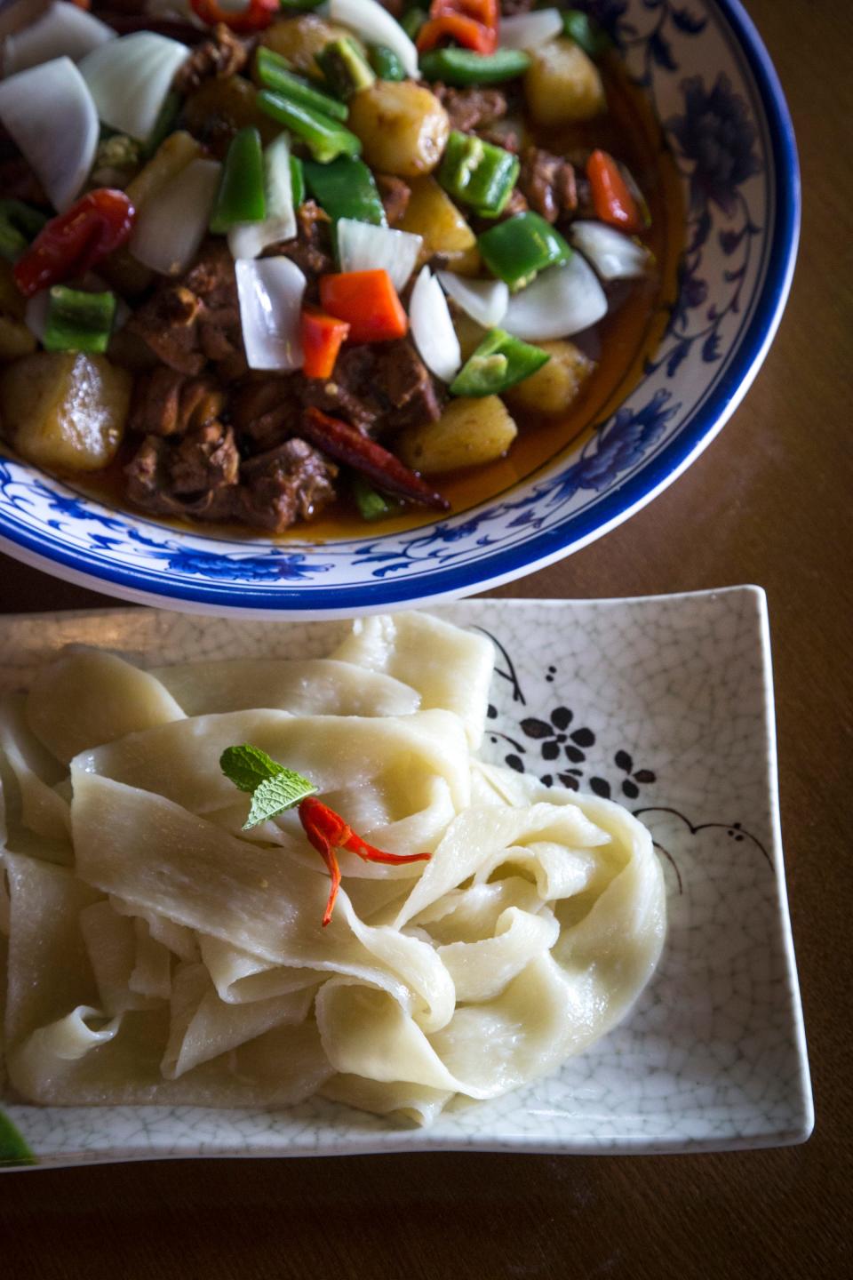 Braised Chicken with Noodles at Shaanxi Garden.