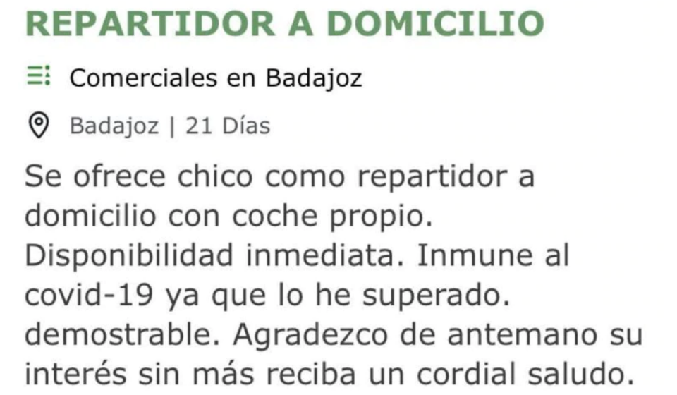 Anuncio en el que un candidato afirma ser inmune al Covid-19.