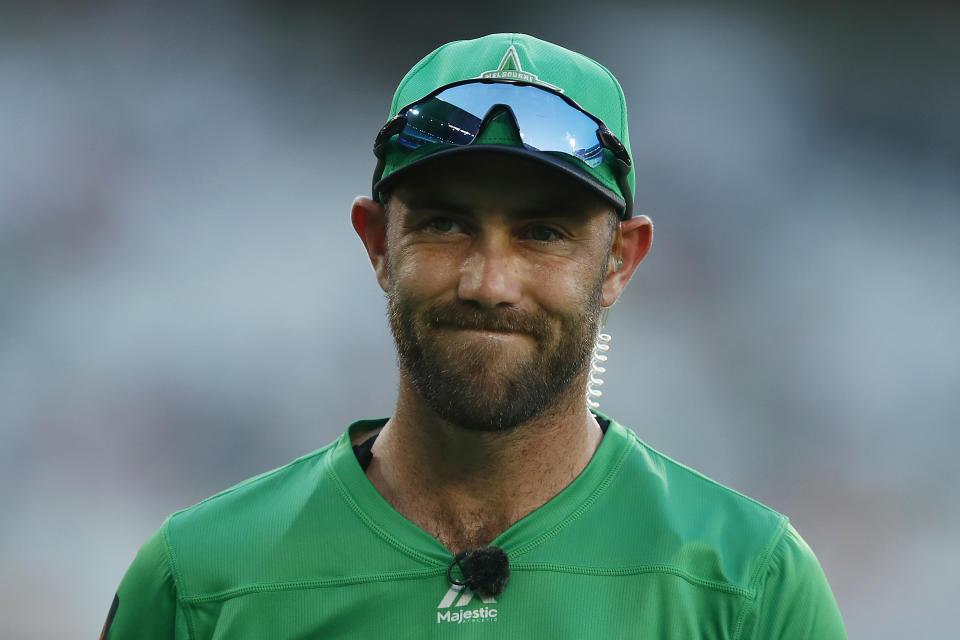 Glenn Maxwell smiles to fans during the Big Bash League match between the Melbourne Stars and the Perth Scorchers at Melbourne Cricket Ground, on January 23, 2021, in Melbourne, Australia.