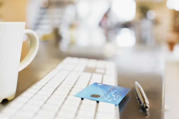 Bank card on a PC keyboard