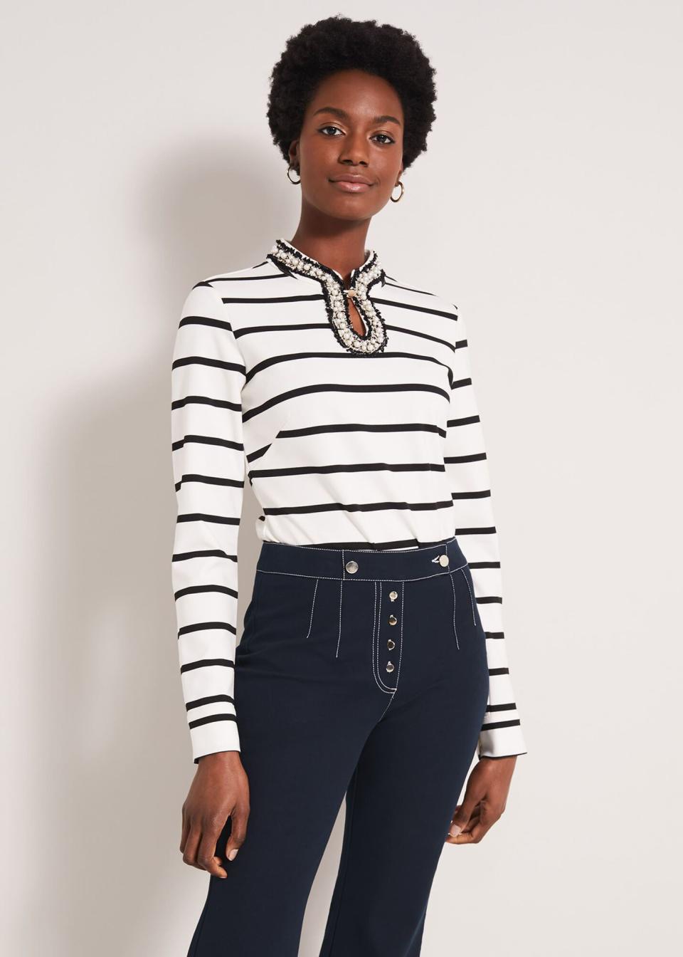 The beautiful embellishment ensures this is no ordinary Breton. (Phase Eight)