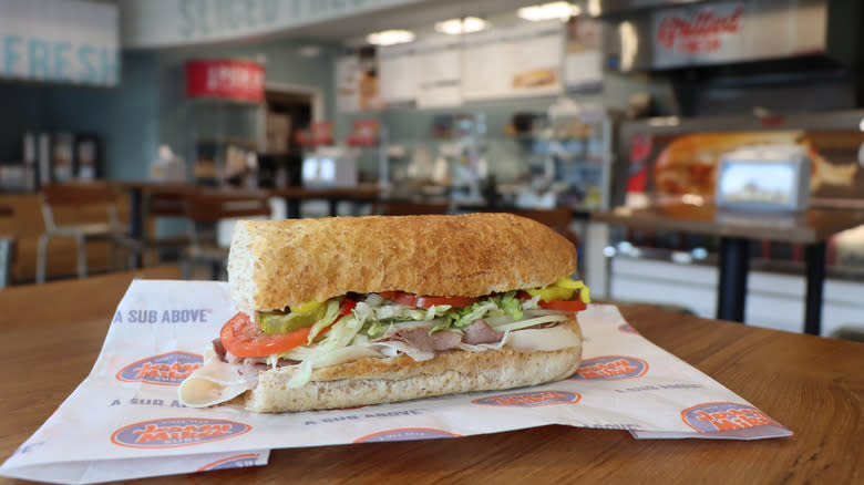 Jersey Mike's sub on table