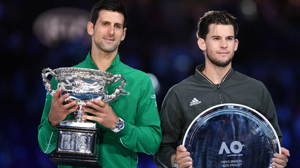 Novak Djokovic and Dominic Thiem, pictured here after the Australian Open final.