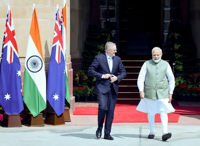 Australian PM Albanese and his Indian counterpart Modi arrive to attend a photo opportunity in New Delhi