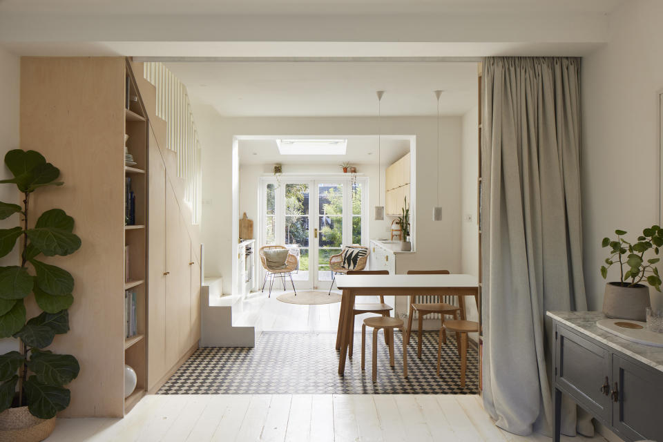 A small dining room created within a pass-through room