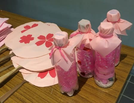 Handmade fans and noisemakers for use at a rally for Sakura Uchikoshi, an opposition candidate in JapanÕs July 21 upper house election, are pictured in Mitsuke