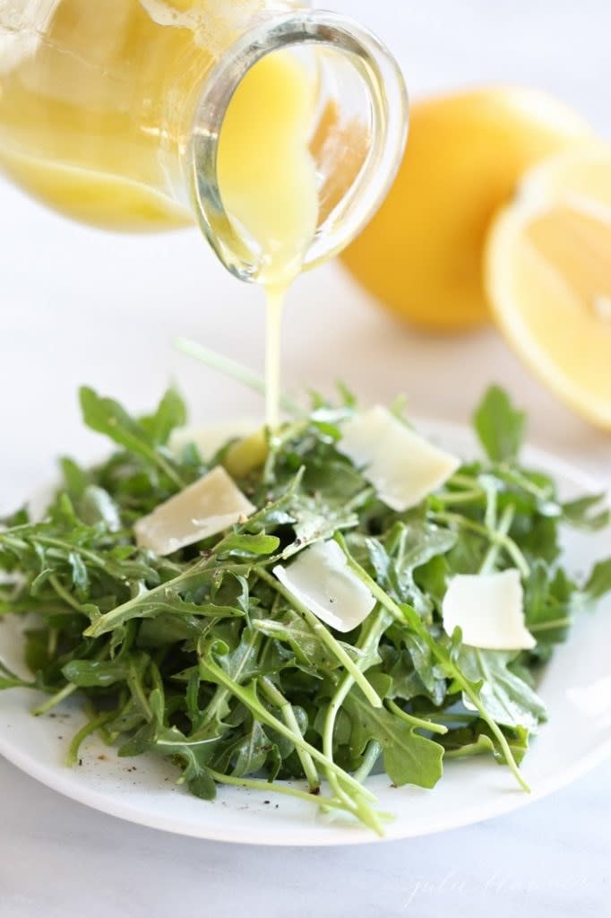 Just plain ol' arugula and shaved Parmesan cheese dressed in lemon vinaigrette for when you want to keep things ~simple~. Recipe: Arugula Salad With Lemon Vinaigrette 