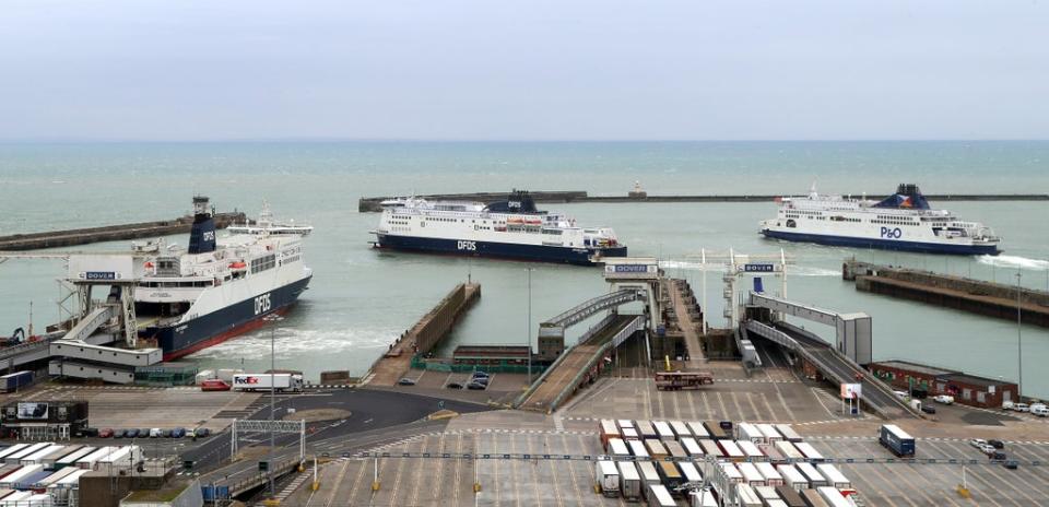 Ferries arrive and leave at the Port of Dover in Kent (PA)